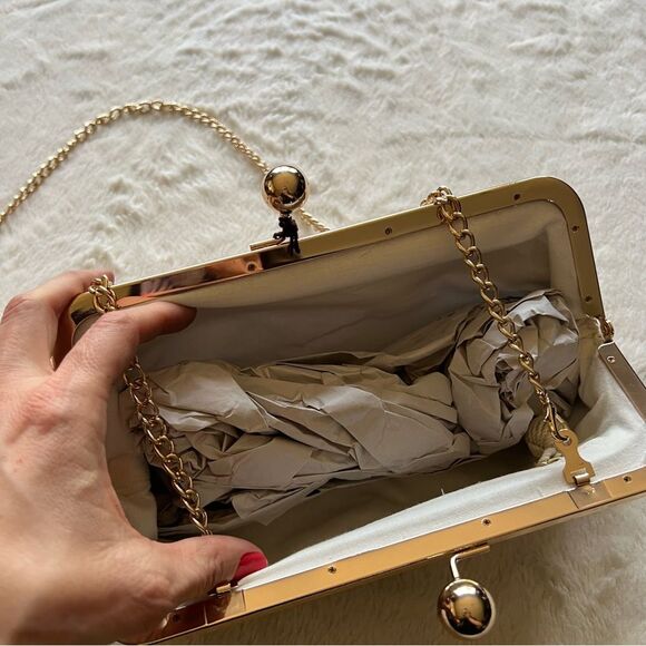 Donna Dixon Tippy Gold & White Kiss Lock Clutch NWT - Picture 12 of 16